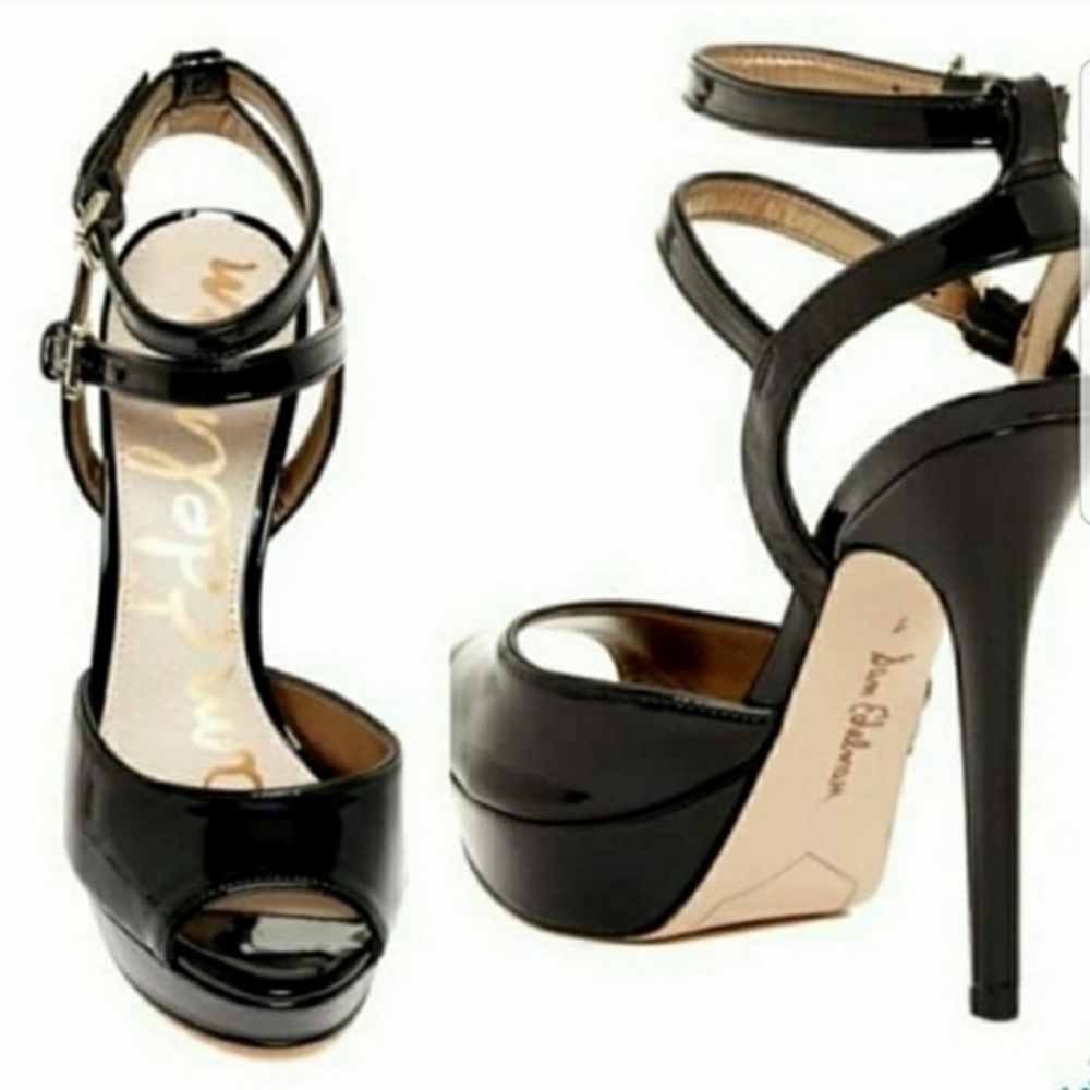 - Sam Edelman• Nadine • Black Ankle Strap Platform Heels • 7
